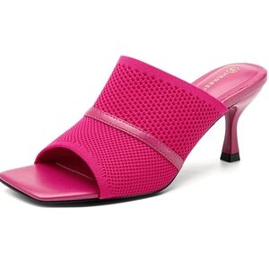 NEWBELLA PINKMousse Fit Mesh Heeled Sandals, Square Open Toe Heeled Mules,Sz 7.5